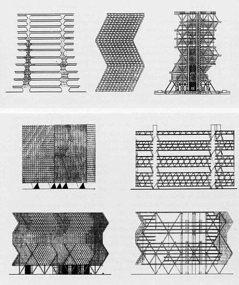areasvellas's tweet photo. "Louis I. #Kahn and Anne #Tyng. 
Hypothesis of vertical growth of the geometric system used for the Yale Art Gallery, now applied to the City #Tower #project. The drawings show the three stages of the design process of the tower. 1952-57"...
#architecture #arquitectura #drawing https://t.co/b2d4XgO1mE