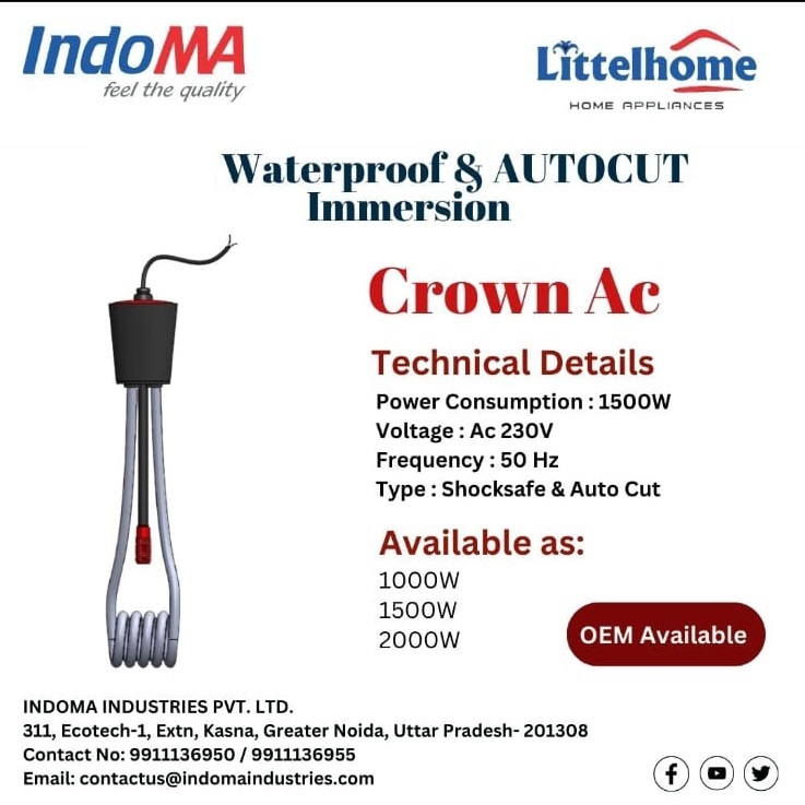 Santosh11026818's tweet image. Best #Waterproof &amp;amp; #Autocut #Immersion for your home.
#Littelpump
#Coolerpump
Click For Order AUTOCUT Immersion: amazon.in/dp/B0BP6HHGG2?…
Call at 099111 36950 or write us at santosh.kumar@indomaindustries.com
For Indoma Industries P. Ltd.
Greater Noida
indomaindustries.com