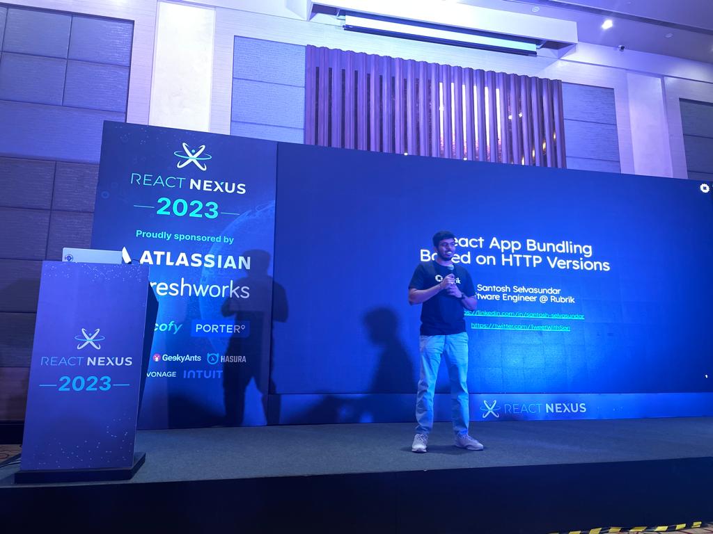 ReactNexus's tweet image. Don't miss @TweetWithSan's talk on React app bundling based on HTTP version. ⚡️🌐 Optimize performance by serving different bundles dynamically. Tune in: youtube.com/watch?v=dnHFsv… 🎥 #ReactDevelopment #AppBundling #TechTalks