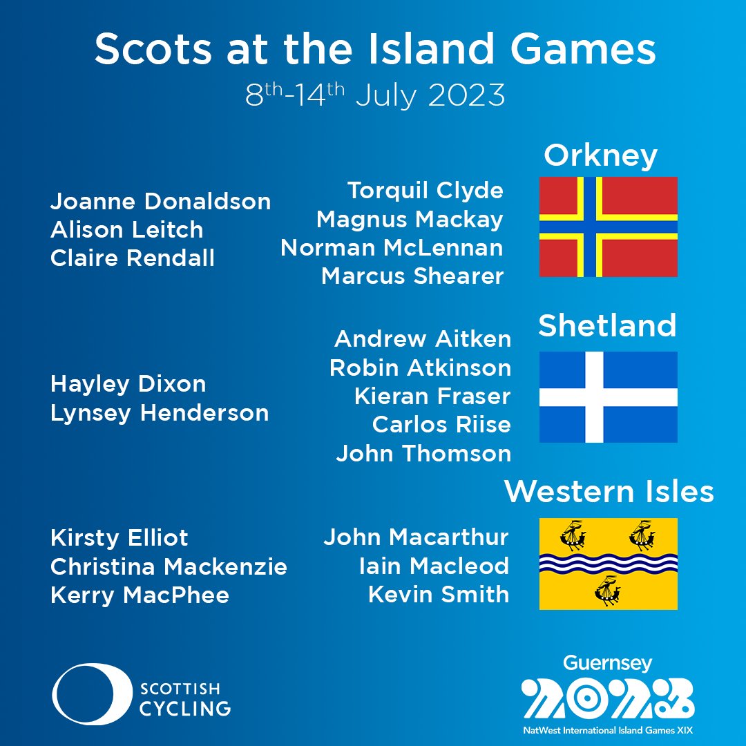 The <a href="/Guernsey_2023/">Guernsey2023</a> International Island Games kick off today in the Channel Islands; over the next week, there will be 20 Scots competing for Orkney, Shetland and the Western Isles in the Road and MTB events.

Best of luck to everyone racing!