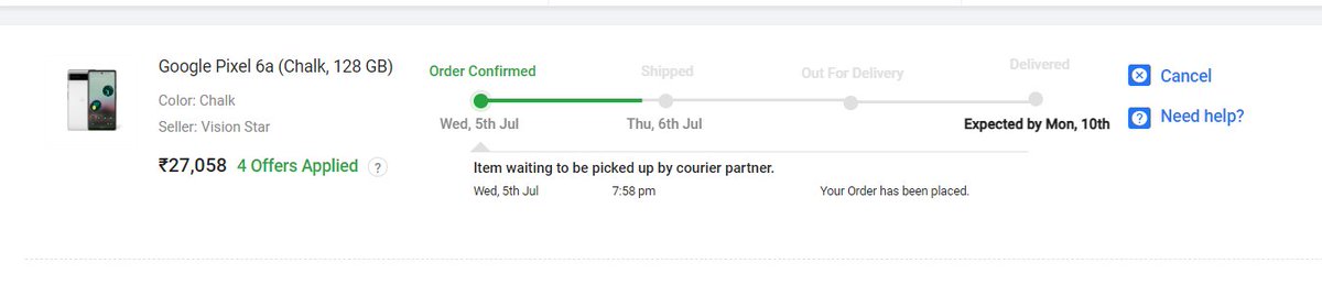 anbaaaz's tweet photo. It has been 72 hours since the order is placed and confirmed, the item has not even been picked up from the seller. The support agents have not given a positive reply other than the standard bot replies. 
@Flipkart @Google #pixel6a #delay https://t.co/nDJ8KObPL6
