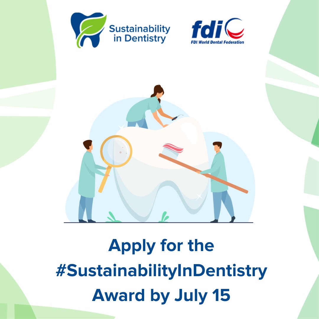 Earn recognition for your role in reducing the environmental impact of dental practices! Apply for the #SustainabilityInDentistry Awards by July 15 …inability-platform.fdiworlddental.org/sustainability…