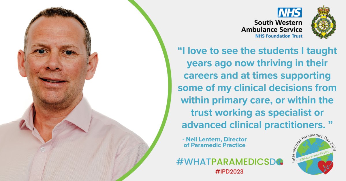 We're continuing to celebrate #InternationalParamedicsDay with #TeamSWASFT's Director of Paramedic Practice, Neil Lentern. 💚

'I love to see the students I taught years ago now thriving in their careers.'

#WhatParamedicsDo