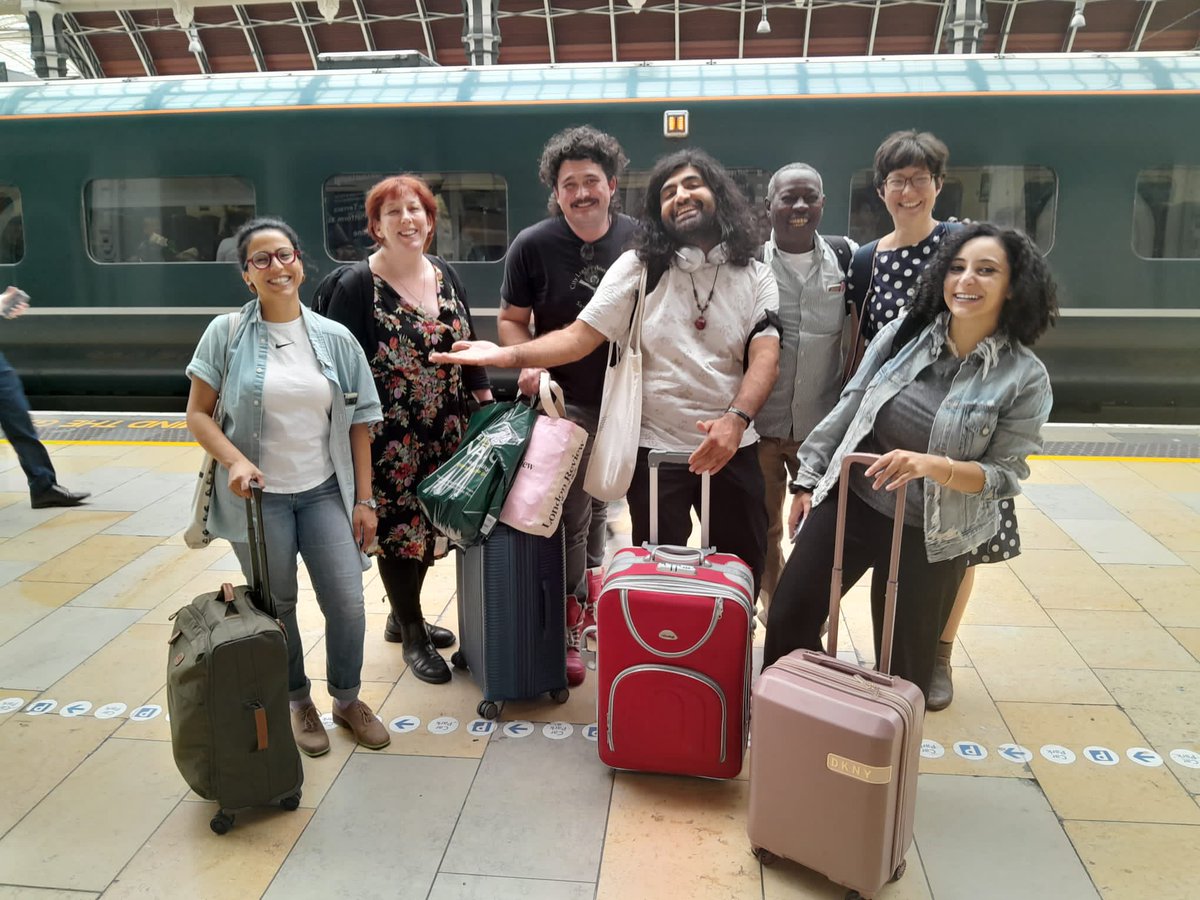 Poets on tour! @monakareem, Al-Saddiq Al-Raddi, @SaraFarag, Shook and Bryar Bajalan (and @ellenmcateer and me) setting off from London. @LedburyPoetry here we come! ❤️
