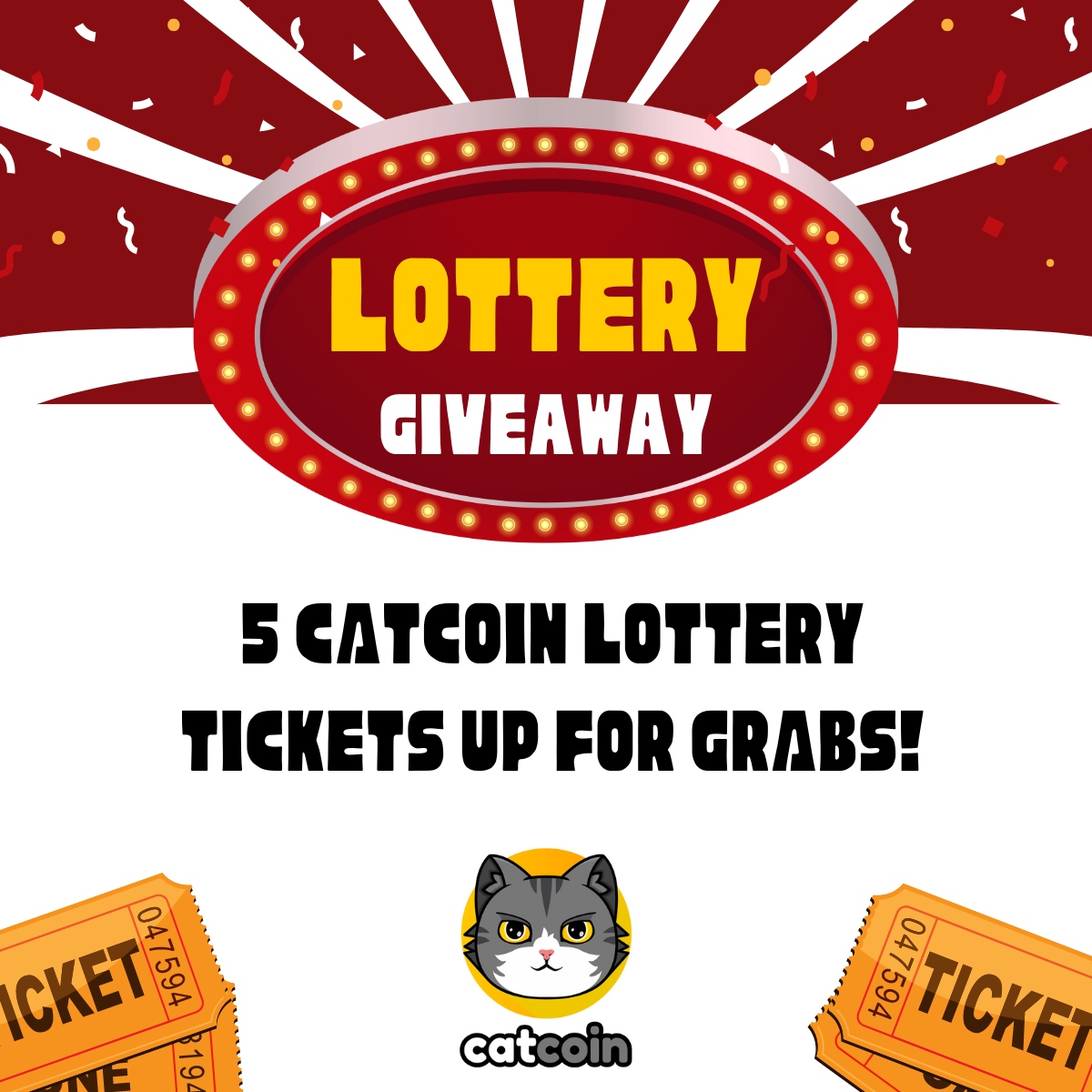 5 LOTTERY TICKETS BEING GIVEN AWAY! 

Participate for your shot at the 5 BNB jackpot.

• Follow <a href="/officialcatcoin/">Official Catcoin</a>
• Retweet
• And comment #Catcoin #BNB #giveaway

Ends July 9th at 12pm UTC