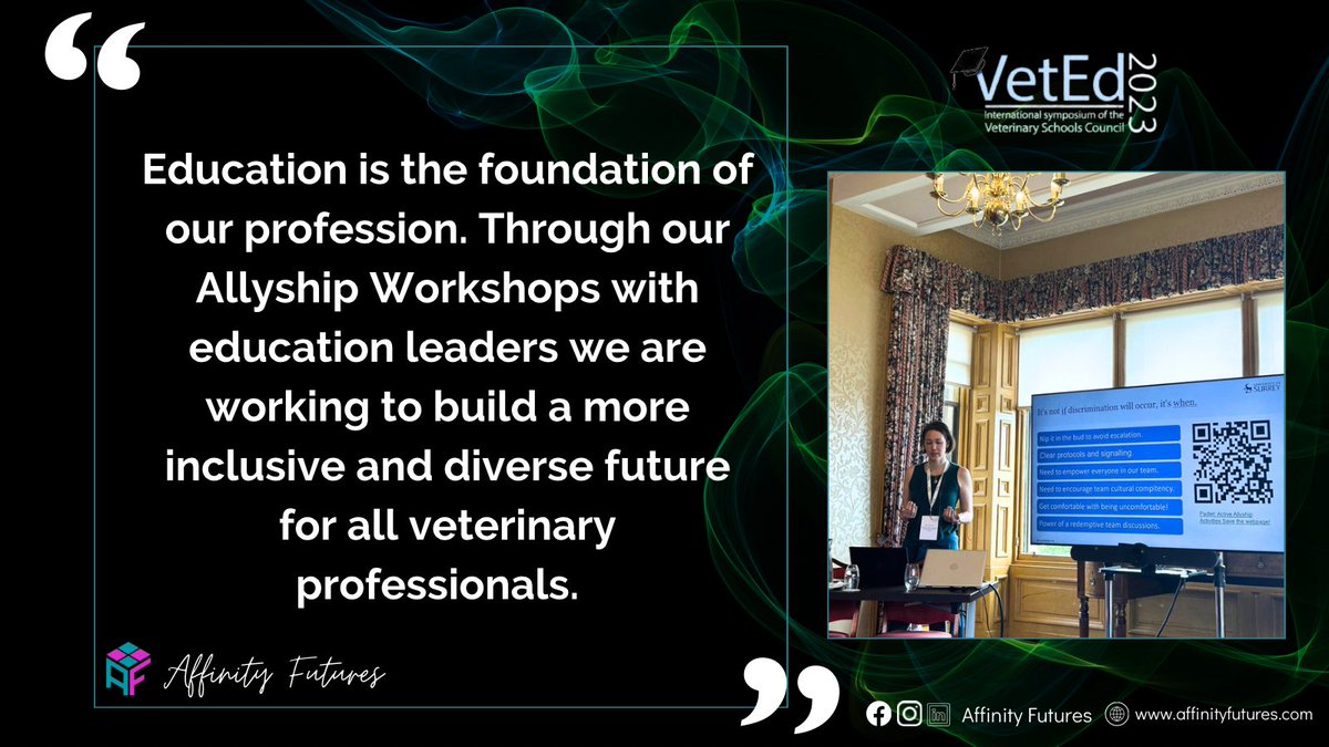 Affinity Futures (@affinityfutures) on Twitter photo We had a fantastic time at <a href="/VetEd2023/">VetEd2023</a> last week. Our Active Allyship workshop in collaboration with <a href="/bveds2016/">British Veterinary Ethnicity & Diversity Society</a> , <a href="/bvlgbt/">British Vets LGBT+</a> and <a href="/vethealthUK/">British Veterinary Chronic Illness Support</a> was absolutely packed! It was so wonderful to see so many leaders in Education getting involved in advancing allyship in our profession. We had a fantastic time at <a href="/VetEd2023/">VetEd2023</a> last week. Our Active Allyship workshop in collaboration with <a href="/bveds2016/">British Veterinary Ethnicity & Diversity Society</a> , <a href="/bvlgbt/">British Vets LGBT+</a> and <a href="/vethealthUK/">British Veterinary Chronic Illness Support</a> was absolutely packed! It was so wonderful to see so many leaders in Education getting involved in advancing allyship in our profession.