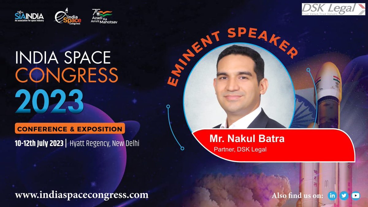 SIA - India (@sia_ind) on Twitter photo SIA-IndiaĀ is happy to announce Mr. Nakul Batra, Partner, DSK LegalĀ as our 'Eminent Speaker' at ISC-23 themed "Reimagining Space for Socio-Economic Development" being held from 10-12 July'23 inĀ <a href="/hyattregency/">Hyatt Regency</a>, New Delhi. Register at indiaspacecongress.com/register/ SIA-IndiaĀ is happy to announce Mr. Nakul Batra, Partner, DSK LegalĀ as our 'Eminent Speaker' at ISC-23 themed "Reimagining Space for Socio-Economic Development" being held from 10-12 July'23 inĀ <a href="/hyattregency/">Hyatt Regency</a>, New Delhi. Register at indiaspacecongress.com/register/