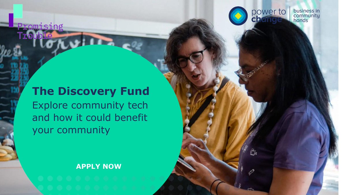 powertochange_'s tweet photo. CLOSING SOON! | Are you part of a community business and open to exploring community tech-based ideas to meet some of the challenges your community or business face? 

If so, the Discovery Fund in partnership with @CarefulTrouble is for you! 

APPLY NOW👉 https://t.co/mzjKdZfHMg https://t.co/8aKQyO4tvY