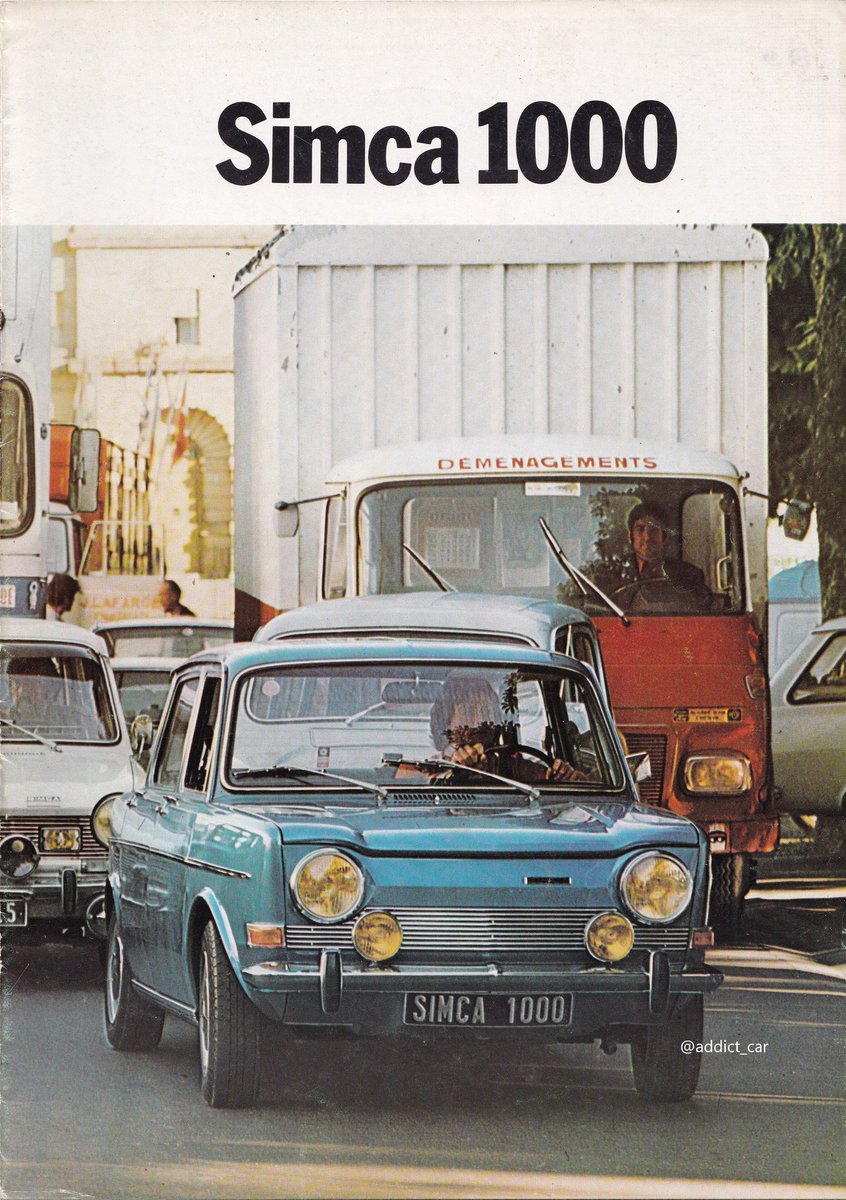 addict_car's tweet image. Car brochure photography can sometimes provide an interesting snapshot in time, and so it was with this 1974 brochure on the Simca 1000. The 944cc LS and 1294cc Special are shown in a French traffic scene, carefully choreographed with another Simca behind. #carbrochure #Simca