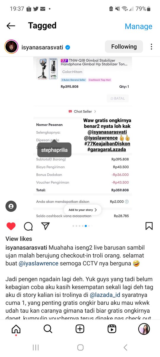 stephaprilia's tweet photo. Dicheckoutin belanja gimbal sama ka @isyanasarasvati ❤️❤️ Terbaik banget dehhh.. buat kalian yg mau blanja, cusss masih banyak loh gratis ongkirnya @LazadaID ❤️❤️ #garagaraLazada #77KeajaibanDiskon https://t.co/dcZqdaPOR6