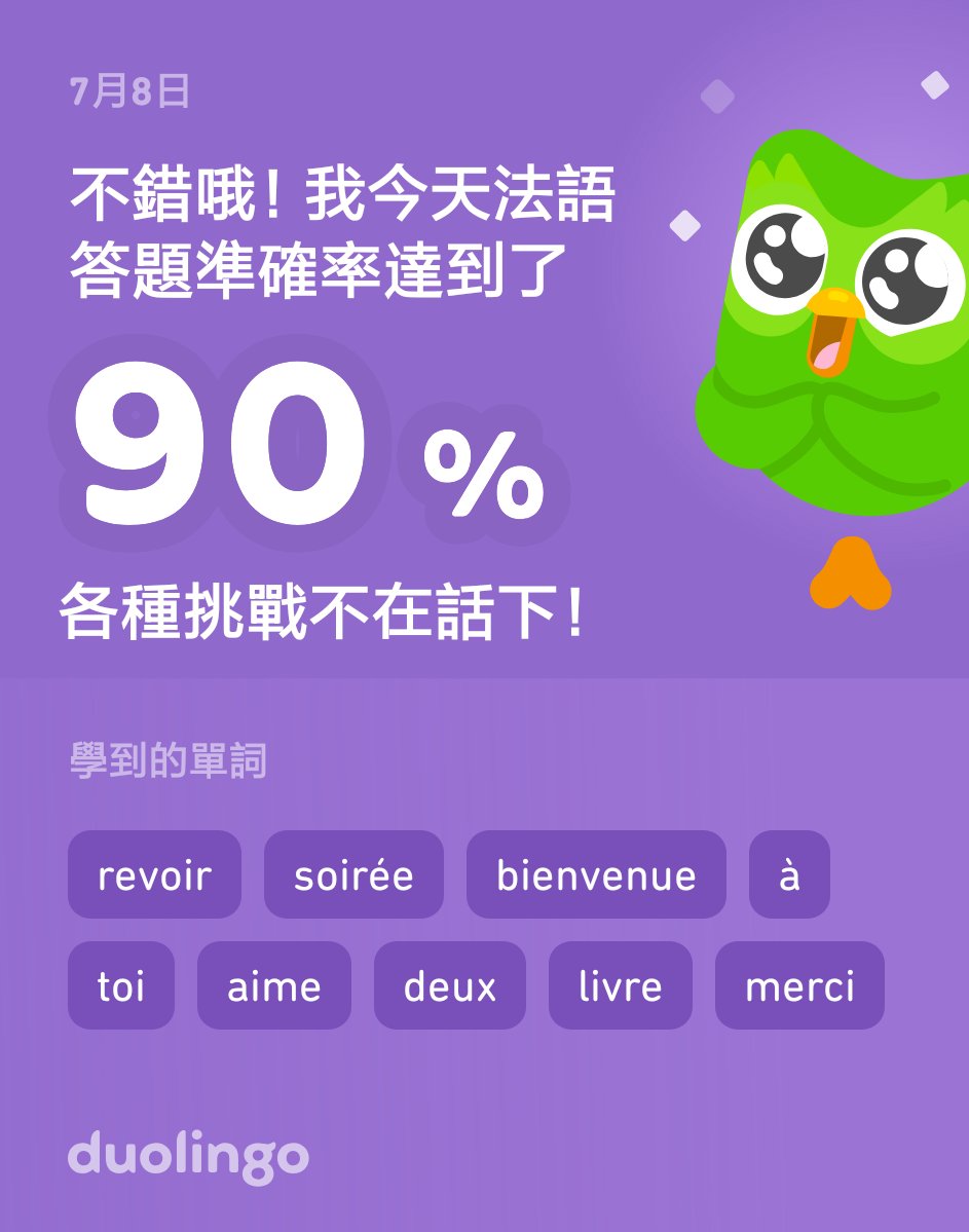我現在在Duolingo學法語呢！在Duolingo學語言：玩會、學會，還免費！