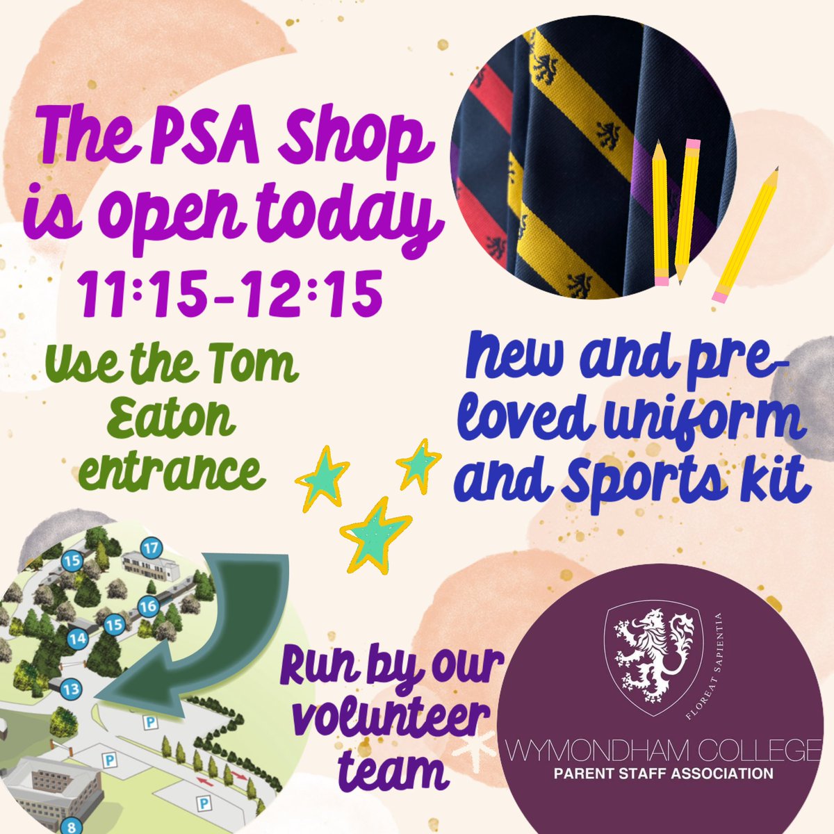 WymondhamColPSA's tweet photo. 🦁 The PSA Shop - led by our team of volunteers! (Do message if you would like to join us!) 
👔 Uniform &amp; Sports kit
📚 Study Guides
📦 Donations can be brought to us during shop opening hours or to Reception or placed in house boxes - thank you! https://t.co/sTq1eU2swW