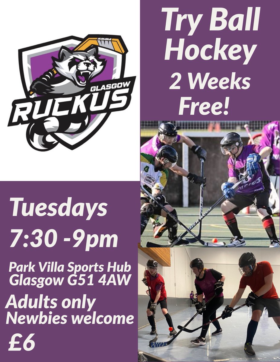 Come and try ball hockey! We play every Tuesday at Park Villa sports hub. Newbies are always welcome and your first 2 weeks are free! 
Get in touch before hand and we’ll bring along extra equipment for you
