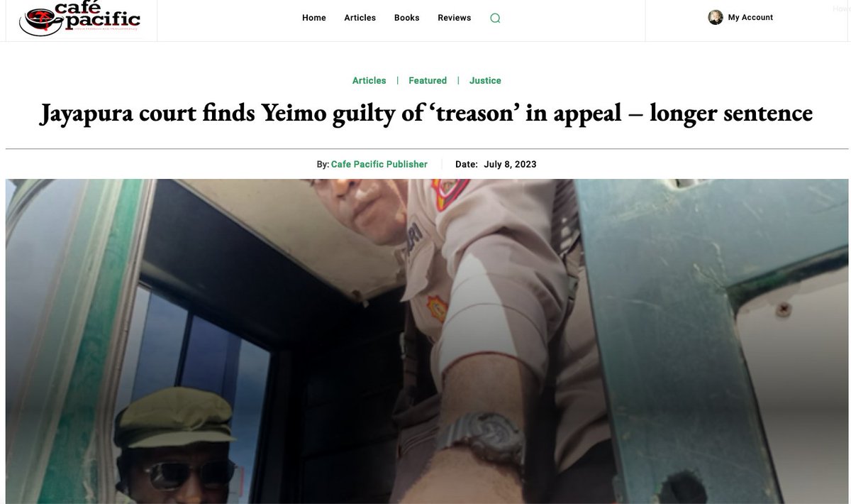DavidRobie's tweet photo. #Jayapura court finds Yeimo guilty of ‘#treason’ in appeal – longer sentence #CafePacific #AsiaPacificReport #WestPapua #justice #humanrights #Indonesia #victoryeimo @westpapuamedia @westpapuanews @VeronicaKoman @USPWansolwara @ShailendraBSing @PACNEWS2
https://t.co/cOVkEOdzgd https://t.co/f0l79Prd0o