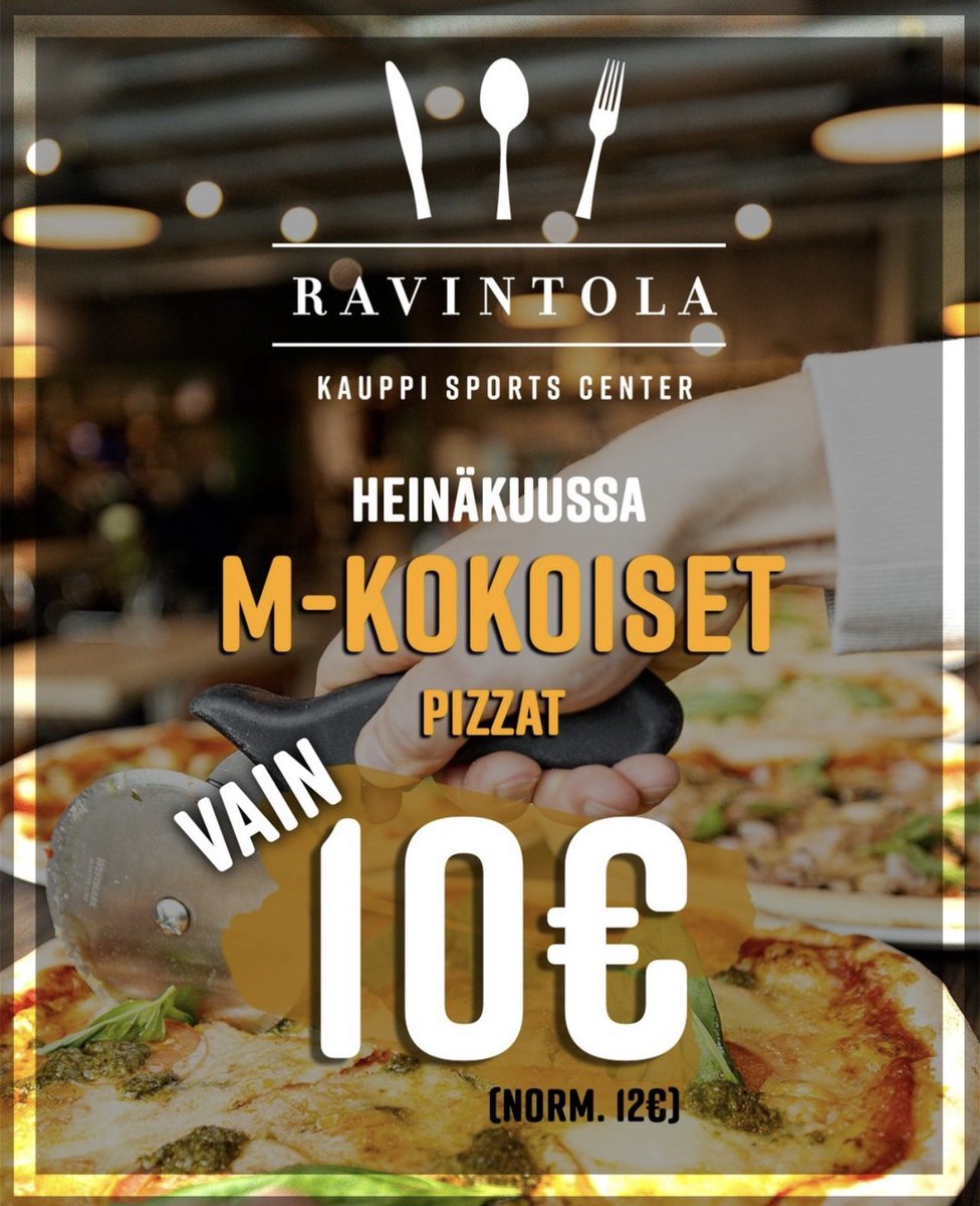 BOOM! 🍕⁠
⁠
Heinäkuun ajan herkulliset M-koon pizzat vain 10€ 🔥⁠
⁠
Ohut pohja - enemmän makua 👊🏼⁠
⁠
Rakenna oma pizzasi tai valitse jokin meidän vinkkaamista valinnoista 😉⁠
⁠
#kauppisportscenter #pizza #ravintolakauppisportscenter #heinäkuu #kesä #tampere #pirkanmaa