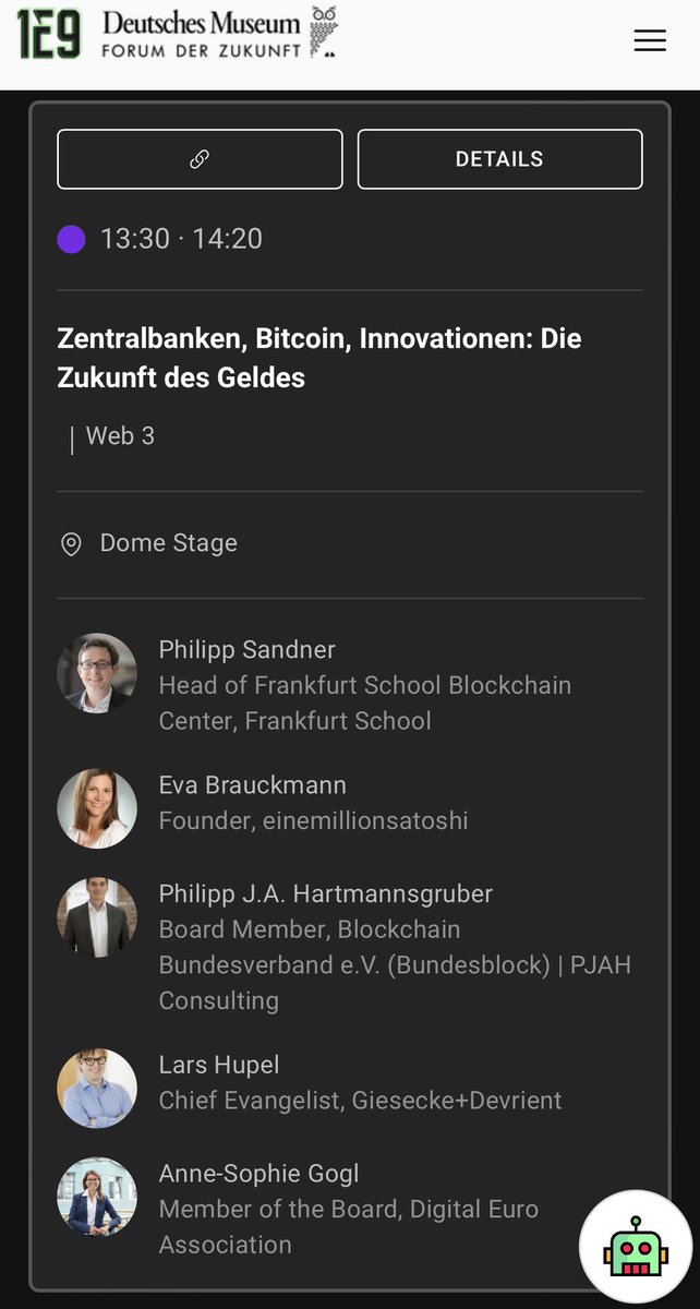 Ich freue mich auf das heutige Panel im Rahmen des Festivals der Zukunft #1e9 @DeutschesMuseum.
Unter anderem mit @philippsandner und @einemillionsats, moderiert von @as_braunie: „Zentralbanken, #Bitcoin, Innovationen: Die Zukunft des Geldes.
Der Eintritt ist frei! Kommt vorbei.