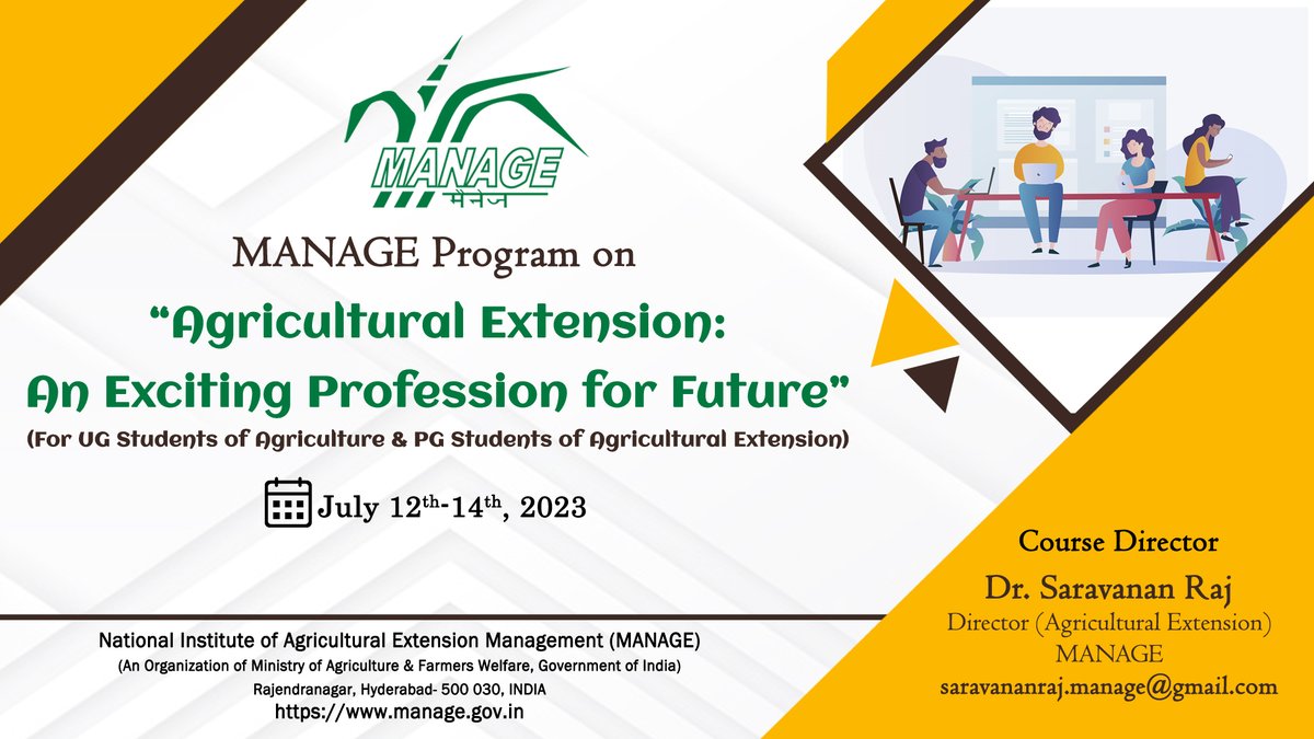 CaeiraManage's tweet photo. UG(Agri.)/PG(Agri. Extension) students/scholars are invited to register @ https://t.co/dfllZQAP0q
@ManageHyd
@CiaManage
@SaravananRajG
@MANAGEPrograms
@MediaCellMANAGE
@CgaManage
@AgriGoI
@Anupam1989Anand
@infogfras
@AESA_Extension https://t.co/4iEAau2Nea