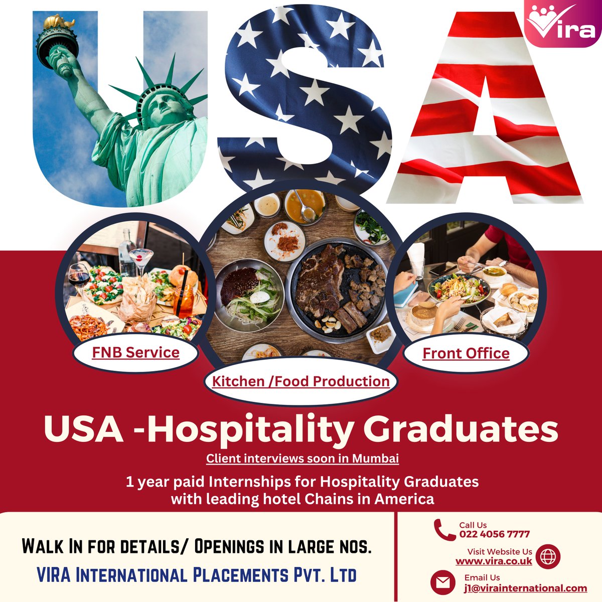 Vira_India's tweet photo. Here is an Exciting Opportunity for Hospitality Graduates!!
Apply NOW by emailing your Updated resume to cv@virainternational.com
#J1USAinternship #USAinternshipprogram #interninUSA #workinUSA #internationalinternship #studyabroad #careerdevelopment #professionaldevelopment https://t.co/pE6VHN2zWo