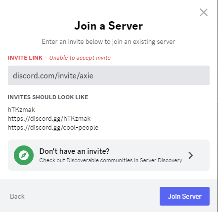 EvilEye_Axie's tweet photo. Is there any solution how to join the official @AxieInfinity  Discord? It always saus - Unable to accept invite https://t.co/OYMvMAEwJe