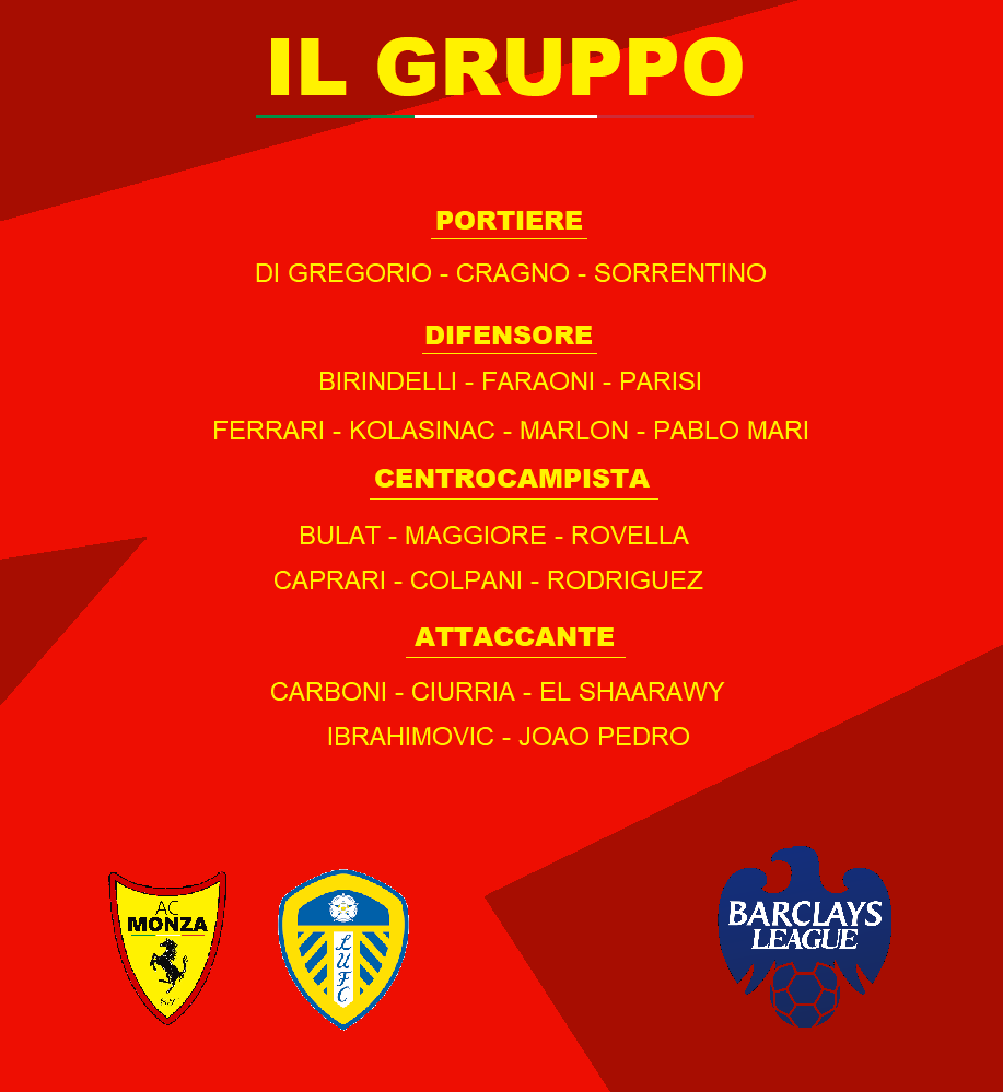 ACMonzaFerrari's tweet photo. Le groupe pour la réception de Leeds 🔥

➡️ Colpani - Maggiore
⬅️ Pessina - Sensi

#BarclaysLeague | #ACMFLEE | #ACMonzaFerrari https://t.co/IuWQAkPLDL