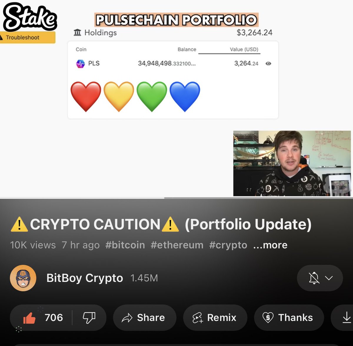 yourfriendSOMMI's tweet image. ❤️💛💚💙

*JUST IN*

BitBoy adds #PulseChain to portfolio.

$PLS shouted out in their latest Portfolio Update video on channel.

@Bitboy_Crypto is the most popular crypto youtuber, with over 1.4 million subs.

Will $HEX and $PLSX follow later?