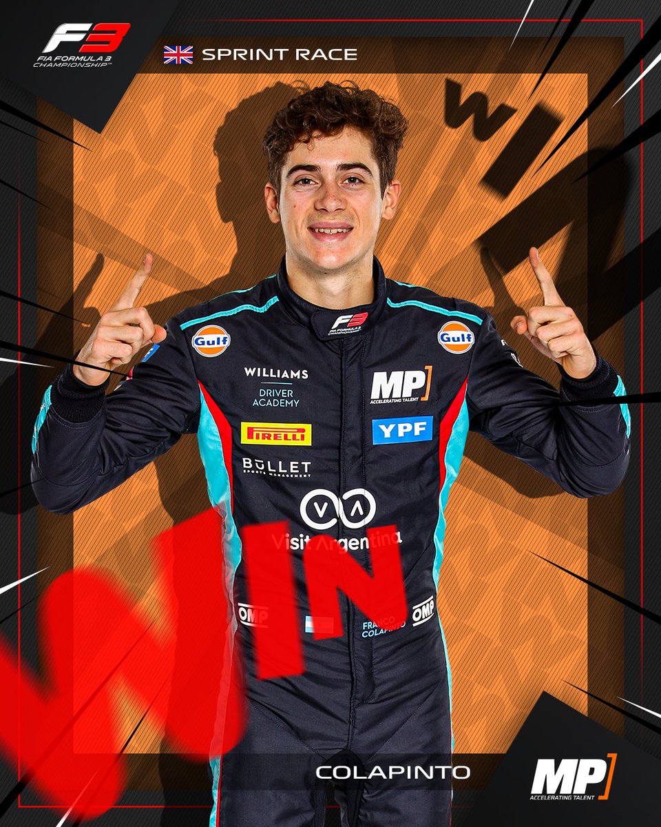 FRANCO COLAPINTO WINS THE SPRINT RACE!!! 🏆

The <a href="/WilliamsRacing/">Atlassian Williams Racing</a> Academy driver put in a fantastic drive in the changing conditions to take his third win in Formula 3 👏

Vamos, Franco! 💪

#BritishGP #F3 <a href="/FranColapinto/">Franco Colapinto</a>