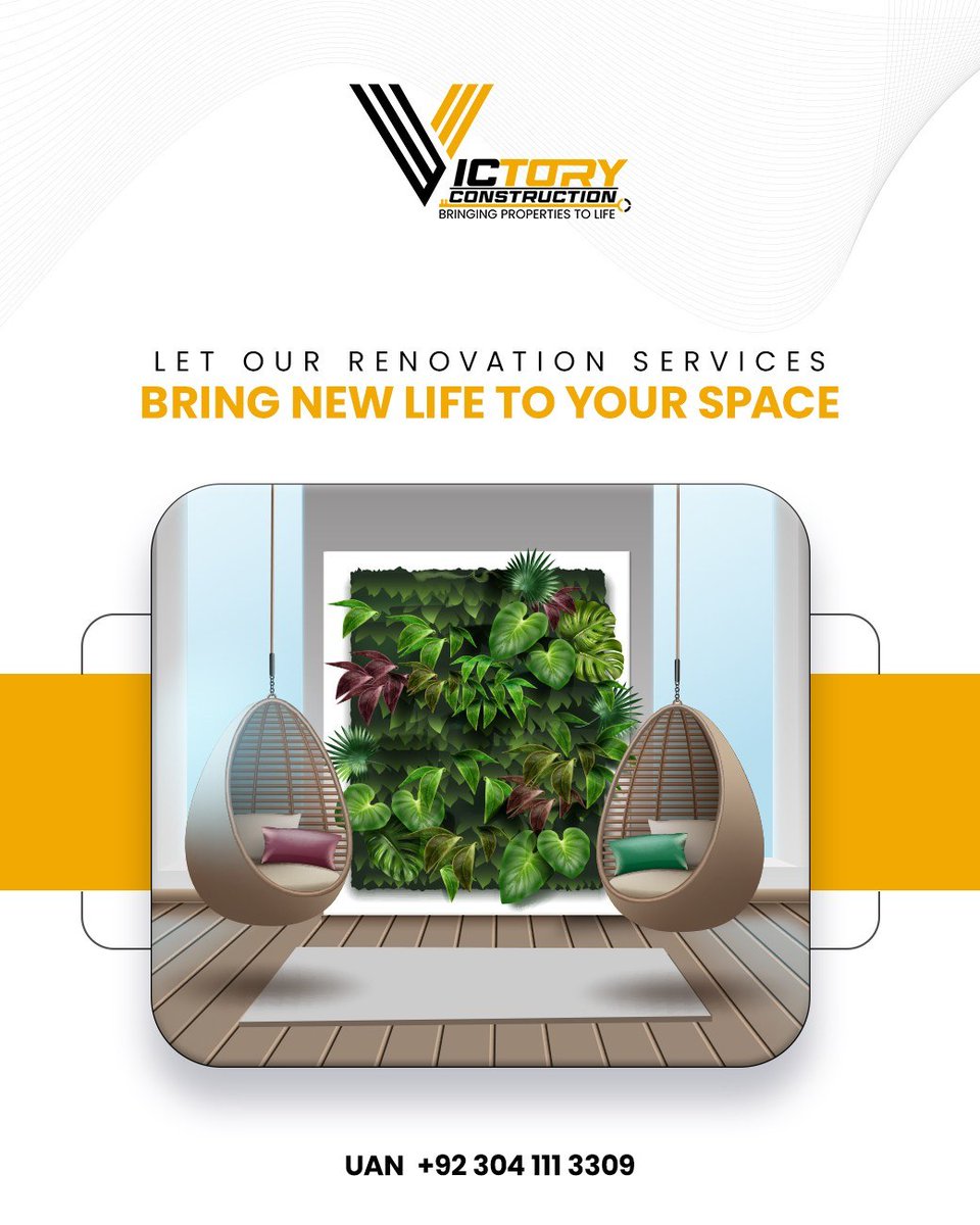 TheVictoryCo's tweet photo. Whether it's a minor refresh or a complete transformation, elevate your space into something extraordinary with our renovation services.
☎️ Contact Now : +92-304-111-3309
#victoryconstruction #bringingpropertiestolife #RealEstate #properties #residential #commercial #renovation https://t.co/1UVV9W6Igv