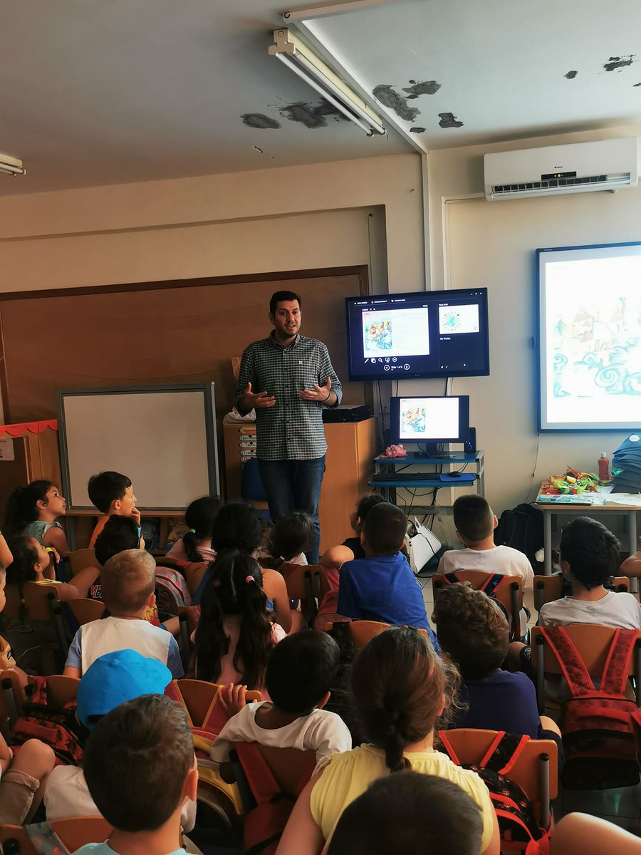 EfmLab's tweet photo. 🌍 Our own @OMatsas from the @EfmLab @UCYOfficial had the honor to discuss #ClimateChange with children at Pafou Th'-Petrideio kindergarten. Young minds, big questions! Thanks to the teachers for hosting. Education is our key to a sustainable future. 
#NextGeneration 📷🧑‍🎓👩‍🎓 https://t.co/nvNKLHDsae