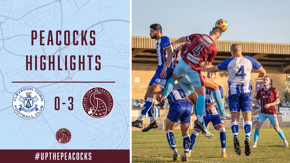 TauntonTownFC's tweet photo. MATCH HIGHLIGHTS 🎥

Take a look back at the action as the Peacocks recorded a 3-0 win against Clevedon Town. 

#UpThePeacocks 

https://t.co/OhlGhNjBvr https://t.co/23CT8rxXPk
