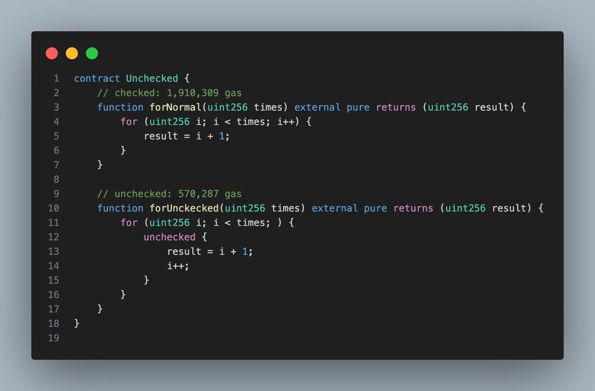 WTF Gas Optimizaiton #4 Solidity 0.8版本之后内置了SafeMath检查整型溢出，更加安全，但gas消耗也随之增加。  你可以在计算不会溢出的情况下使用`unchecked`关键字关闭SafeMath检查，比如循环的重复计算，节省大量gas。  由@kasoqian_eth 贡献@WTFAcademy_ 代码和教程 ...