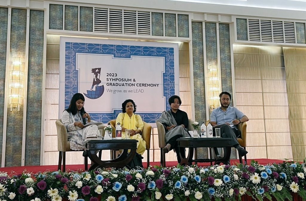 womenLEADnepal's tweet photo. Panel Discussion- 'Policy Dialogue: Ensuring Women's Access'- with Kamala Hemchuri, Pukar Malla, Maya Gurung, moderated by Prema Thapa. #WLEAD #Symposium #Graduation2023 #LEADCourse #YWPLI https://t.co/P5lUQPezaR