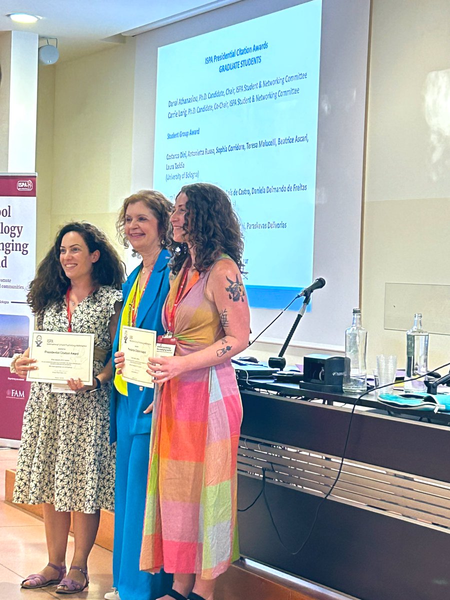 Kvarjas's tweet photo. ISPA @2023Ispa Presidential Citation Award presented to Danai Athanasiou and @GeorgiaStateU @gsucehd School Psychology Doctoral student Carrie Lorig for their tireless work to engage and to advocate for and with students from across the ๐ #ISPA2023 https://t.co/90kg8Mhroh