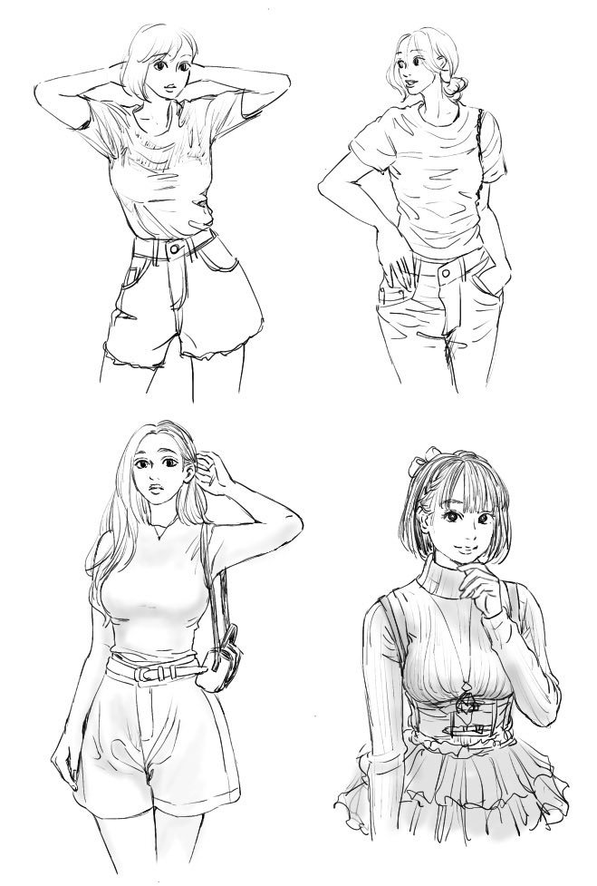 #可愛い女の子クロッキー
特にお胸の練習。右下は根本凪さん。 https://t.co/x5yEwIhfSE