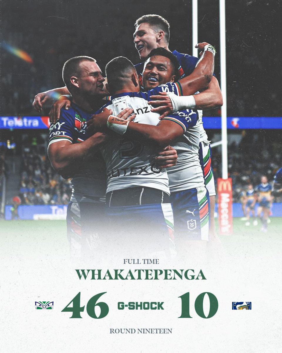 flyingmarlin26's tweet photo. Great win @NZWarriors to keep us locked in the top 8 against an under strength @TheParraEels side. We'll take the 2pts and prepare for a thriller at home next Sunday vs @cronullasharks
In other words fire up the smokers🔥🐍
#thatmyteam #upthewarriors #NRLEelsWarriors #NRL https://t.co/XP4IZ1oVul