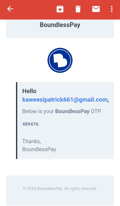 PatrickKaweesi4's tweet photo. Getting things ready by creating a Boundlesspay account after getting it from Google playstore
Below is my OTP code.
Get your today!
#EADIS
#Boundlesspay https://t.co/817udTKEAf