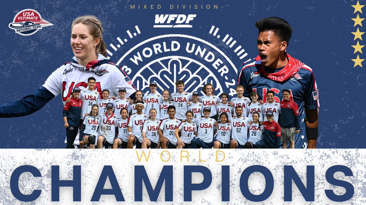 USA Ultimate (@usaultimate) on Twitter photo Congratulations to Team USA in the mixed division for bringing home gold at the <a href="/WorldFlyingDisc/">World Flying Disc Federation (WFDF)</a> 2023 World Under-24 Ultimate Championships!
#PullForUS | #USAUltimate Congratulations to Team USA in the mixed division for bringing home gold at the <a href="/WorldFlyingDisc/">World Flying Disc Federation (WFDF)</a> 2023 World Under-24 Ultimate Championships!
#PullForUS | #USAUltimate