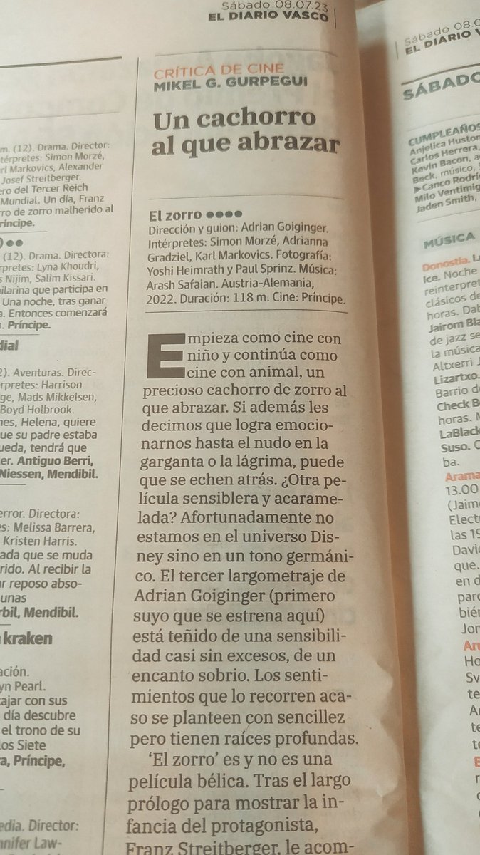 SadeCines's tweet photo. No os perdáis hoy en @diariovasco la crítica de @MikelGurpegui a la extraordinaria #ElZorro con ⭐⭐⭐⭐.
Todos los días en el Principe https://t.co/65B2ec147N