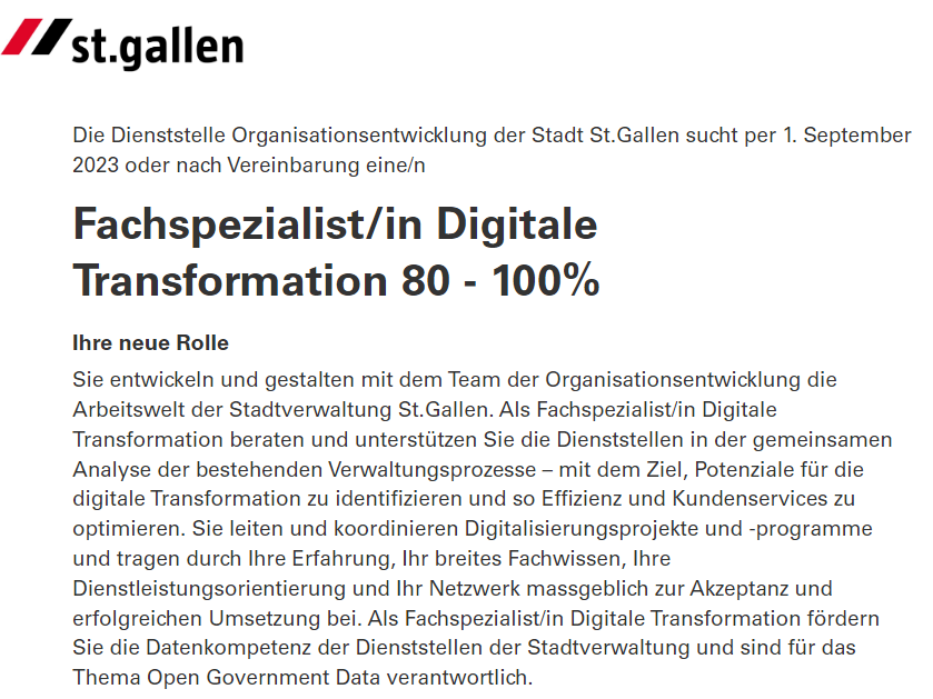 Du bist Wirtschaftsinformatiker und hast Erfahrungen mit digitaler Transformation? Du möchtest mithelfen die #SmartCity #StGallen weiterentwickeln? Dann wäre dieser Job etwas für Dich:  Fachspezialist/in Digitale Transformation live.solique.ch/STSG/de/jobs/F…  #Digitalisierung