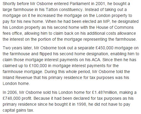 DickMackintosh's tweet photo. @TomLondon6 @58futility George Osborne: Made over a million manipulating his expenses fraudulently to buy and sell a farmhouse and paddock, the taxpayer had to foot the bill (From the Telegraph) https://t.co/5ck1r1XGov