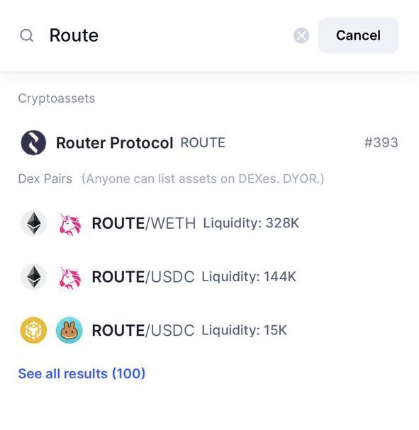 Rahul_2503's tweet image. $ROUTE now ranked at 393 as per @CoinMarketCap 🚀🚀
Thoon under 100 🤫🤫
You have been warned 👀👀
#RouterProtocol