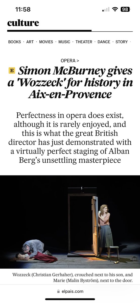 First review (El Pais) of our new production of Wozzeck is in and it’s KILLER!! 🔥 So so proud to be part of this incredible show with the most amazing team! Dir. by the wildly talented <a href="/SimonMcBurney/">Simon McBurney</a> conducted by total legend <a href="/SirSimonRattle/">Sir Simon Rattle</a> at <a href="/festival_aix/">Festival d'Aix</a> BRAVI!!! 🎉🎉🎉