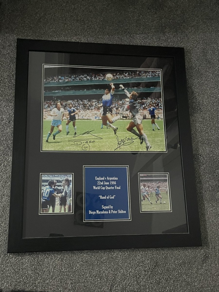 Every now and again something special lands, today I have this stunning dual signed photo by Diego Maradona &amp; Peter Shilton, certified by a leading U.K. memorabilia company. 

Bids open at £250, auction closes at 8pm. There is a reserve. Postage to the U.K. only. A percentage of