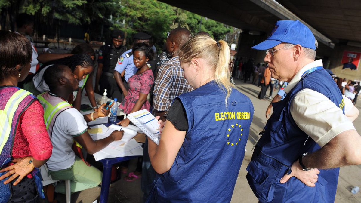 ChuksEricE's tweet photo. APC supporters have been saying that  EU observers were not physically present during the election.
For your Notice @EUinNigeria were physically present in some pooling units across Nigeria, some of the observers are  online on social media taking records of those people carrying https://t.co/4Rs03Dlnz8