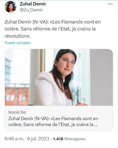 Correction pour nos amis #Wallons: une petite fraction étrange,  ultranationaliste des #Flamands sont (toujours) en colère parcequ'elle veut regresser vers une société imaginaire du 19ième siècle.
La vaste majorité des Flamands se sent Belge et veut ré-fédéraliser. 
Bon weekend.