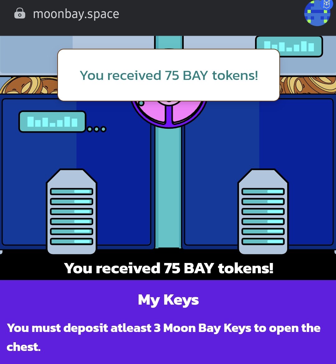 milesmuso's tweet photo. Just got 75 free $BAY!

When you collect daily #BAY from https://t.co/1LjpwJ4rPt for holding #moonmasters NFTs, there's a random chance of winning a key. 3 keys opens a mystery chest, and my prize was  75 $BAY tokens.

Just another example of how @MoonMasters keeps giving back! https://t.co/TuCrJuEKGi