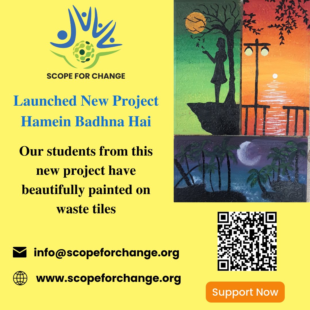 ScopeChange's tweet photo. 𝐎𝐮𝐫 𝐬𝐭𝐮𝐝𝐞𝐧𝐭𝐬 𝐟𝐫𝐨𝐦 𝐭𝐡𝐢𝐬 𝐧𝐞𝐰 𝐩𝐫𝐨𝐣𝐞𝐜𝐭 𝐡𝐚𝐯𝐞 𝐛𝐞𝐚𝐮𝐭𝐢𝐟𝐮𝐥𝐥𝐲 𝐩𝐚𝐢𝐧𝐭𝐞𝐝 𝐨𝐧 𝐰𝐚𝐬𝐭𝐞 𝐭𝐢𝐥𝐞𝐬.

New project, "Hamein Badhna Hai," 

𝐏𝐥𝐞𝐚𝐬𝐞 𝐬𝐮𝐩𝐩𝐨𝐫𝐭: 
https://t.co/uEIc4Vlryf

#scopeforchange #change #learning #skills https://t.co/xOkMWi1CwI