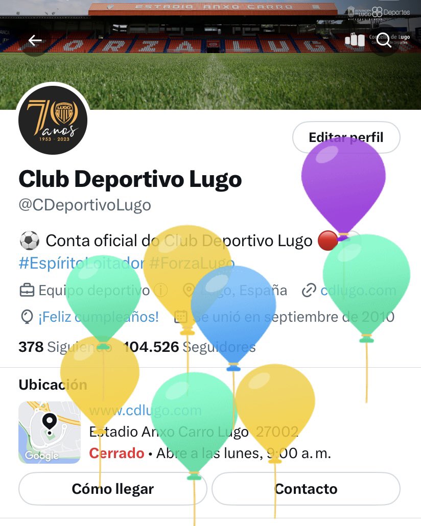 CDeportivoLugo's tweet photo. 🎈🎈🎈🎈 @TwitterEspana 

#CDLU70 https://t.co/f6VcWlrhZh