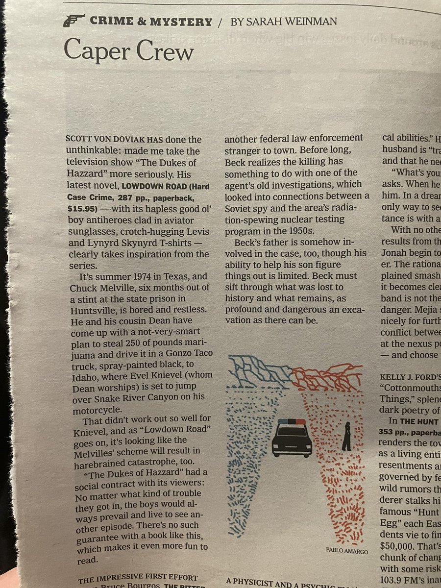 So satisfying to open the New York Times and see one of our books there — in this case, LOWDOWN ROAD by <a href="/vondoviak/">Scott Von Doviak</a> You’ll find it in stores on Tuesday (sooner if your bookseller is a renegade and puts it out early!). Read a sample here: hardcasecrime.com/books_bios.cgi…
