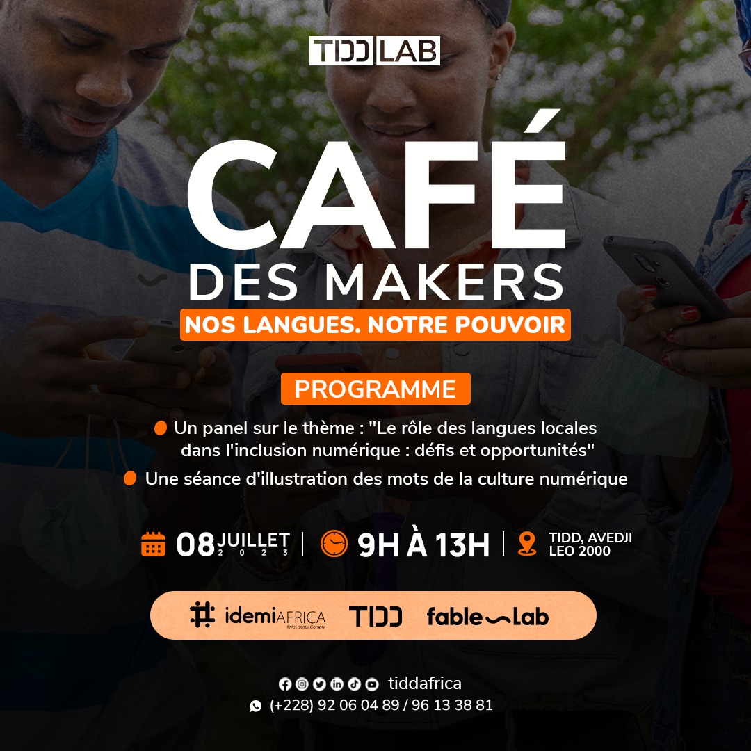 tiddafrica's tweet photo. Café Des Makers : Nous y sommes !
"Faire de nos langues locales un puissant outil d'inclusion"
#Numérique #langueslocales #idemiafrica #fablelab #tgtwittos https://t.co/uQDRb5FKKe
