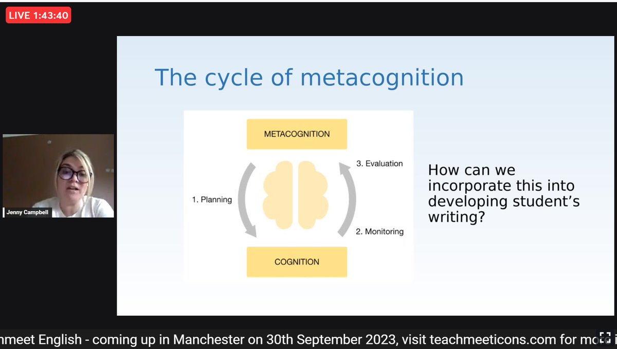 lcgeography's tweet photo. Jenny offers som excellent advice on why and how pupils should monitor their writing in geography as part of metacognition. She is sharing some practical ideas on how we can model this with our pupils, especially through the use of reflective questions. #TMGeogIcons https://t.co/iTOFCvV0ii